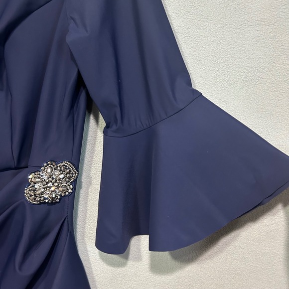 Alex Evenings Cocktail Dress Womens 14W Navy Blue Bell Sleeve Wedding Evening - Picture 6 of 7